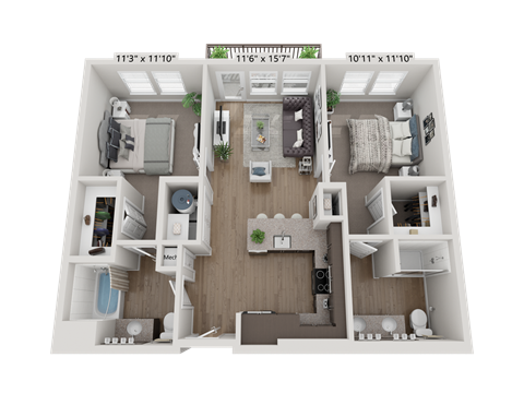 Floor plan for 2 beds, 2 baths, 917 sqft